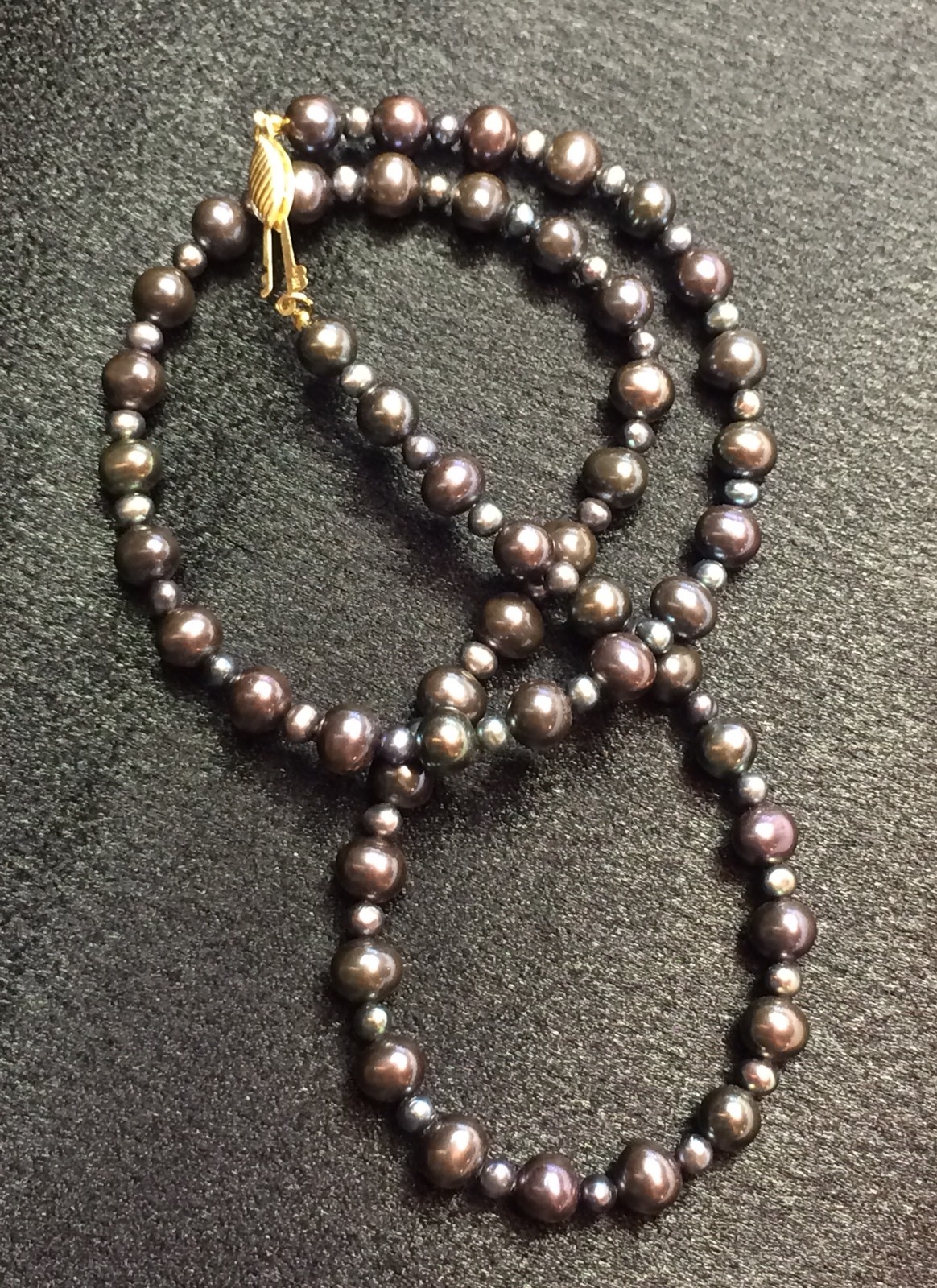 Imitation Black Pearl Necklace with Solid 14 karat Gold Clasp I8550 eBay