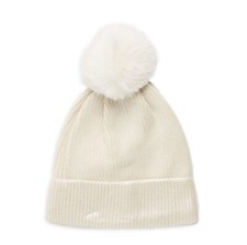 Vince Camuto Metallic-Cuff  Faux Fur Pom-Pom Beanie IVORY , One Size
