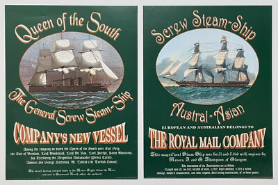 Paar Queen of the South The General Screw Steam - Schiffe, Reproduktionsdruck