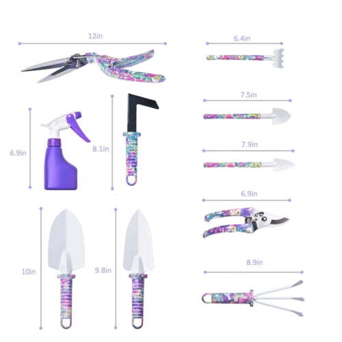 Gardening Tool & Accessory Set with Ergonomic Handles and Floral Print