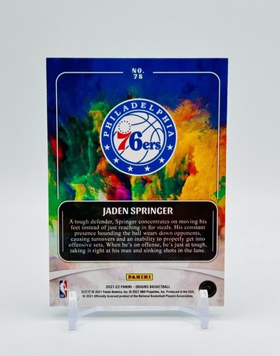 Jaden Springer RC 2021-22 Panini Origins #78 Rookie / 76’ers - Picture 4 of 8