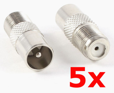 5 Pack - PAL Male to F Type Female Jack Adapter Coax TV Radio Antenna Converter