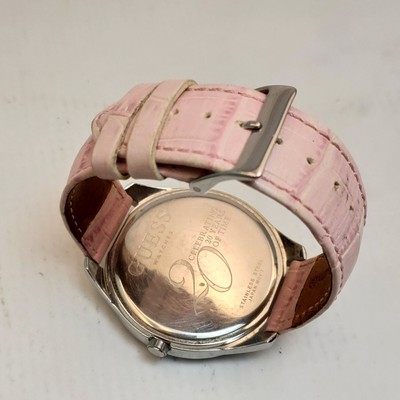 GUESS WOMEN\'S WRIST WATCH -\'CELEBRATING 20 YEARS OF TIME\' PINK LEATHER Rare Guess watch celebrating 20 years of time pink... | Depop main image 3