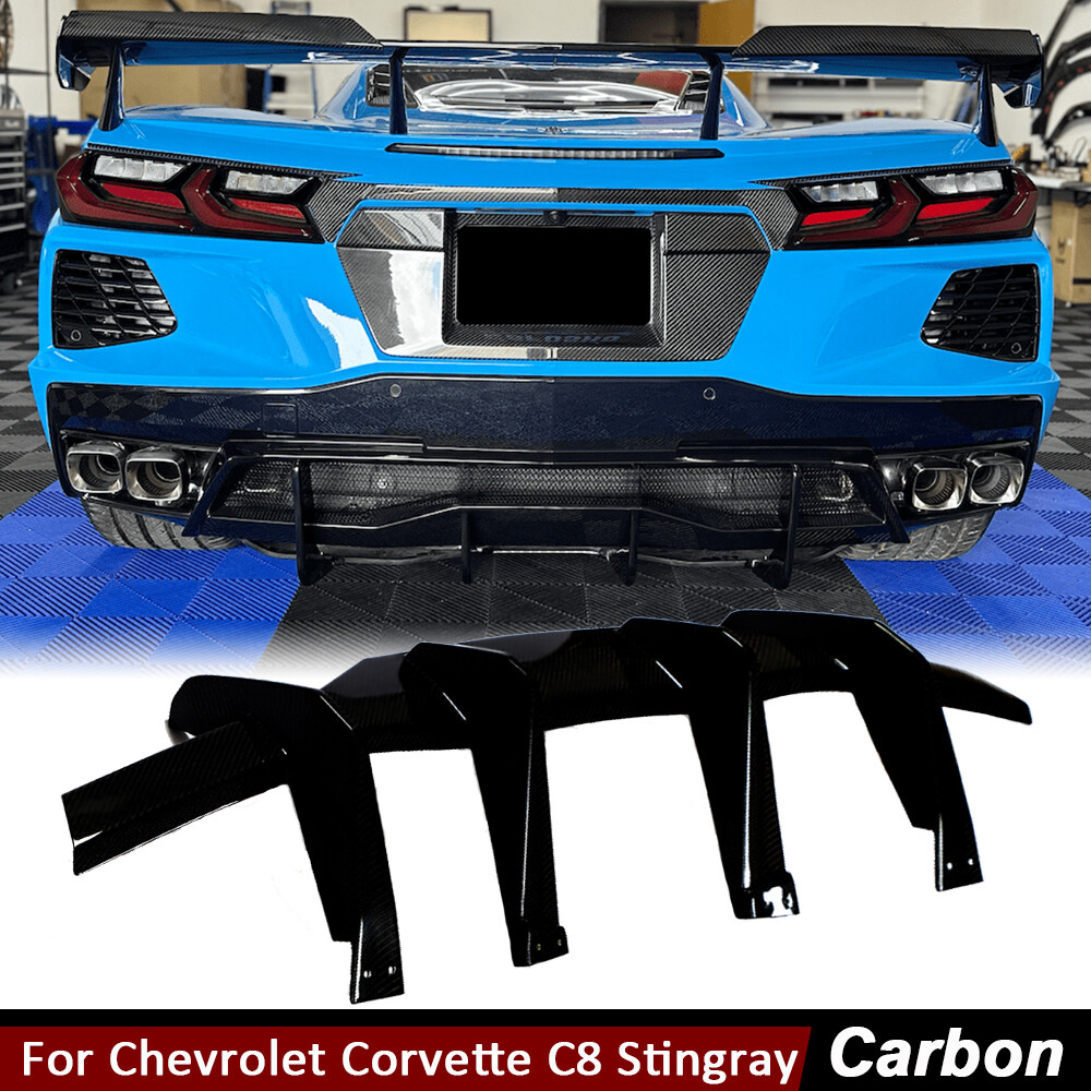 For Chevrolet Corvette C8 Stingray Gloss Black Rear Bumper Diffuser Lip Spoiler
