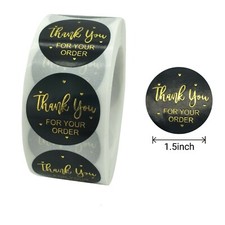 500pcs 1.5" Thank You Stickers Roll Round Black Gold Label Gifts Craft Art Party