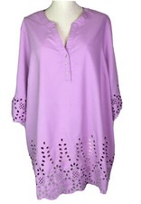 BLAIR Womens Blouse Tunic Purple Cutout Scalloped Hem Size 2XL