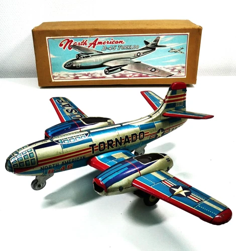Very RARE Bandai (Japan) # 1960's tin USAF "B-45 Tornado" Airplane + Orig. Box !