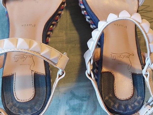 Christian Louboutin Cataclou Embroidery Blue Denim Studded Espadrille Sandals 38 - Picture 8 of 9