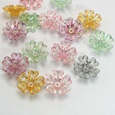 100 Mixed Color Transparent AB Flower Beads Cap 16mm Center Hole Sewing Craft