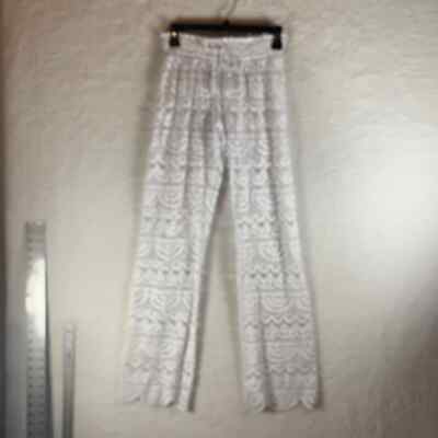 Miken Junior's Scalloped Hem Solid Crochet White Swim Cover Up Pants Size XS NWT