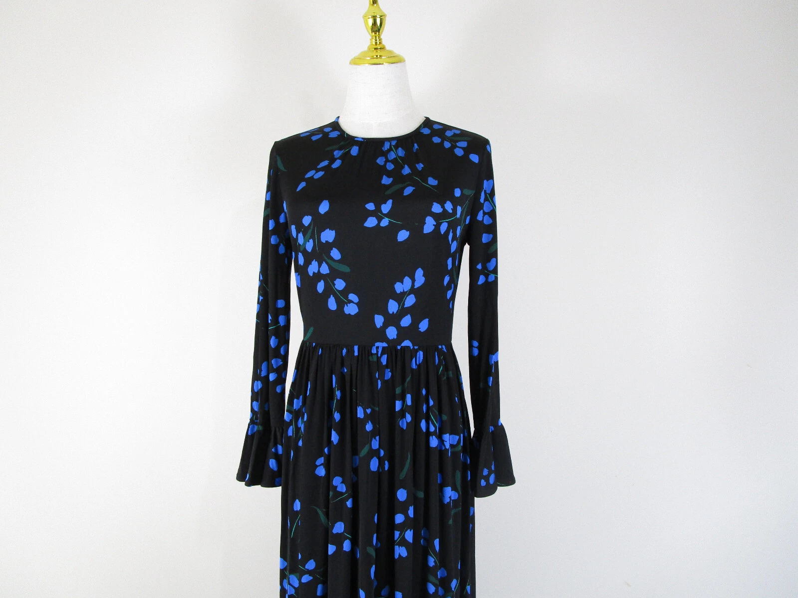 Maxi abito Kate Spade da donna blu nero a maglia floreale midi taglia 2 nuovo con etichette
