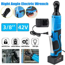 42V Electric Cordless Ratchet 3/8"Right Angle Wrench Impact Power Tool 2 Battery