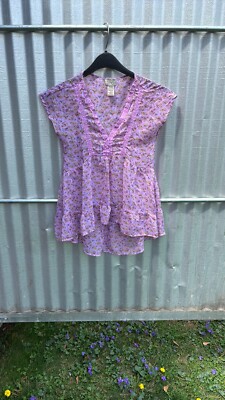 Women's Eyelash Couture Purple Ruffled Tie Front Blouse Size XS