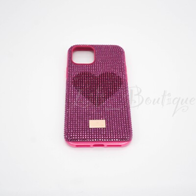 Swarovski レッド iPhone11Pro用ケース Swarovski Crystal Pink Heart IPhone 11 Pro Smartphone Case for