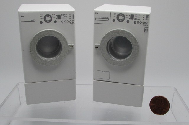 Dollhouse Miniature Wood Front Load Washer Dryer Set No Hinge