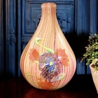 MURANO Fused Glass Vase Filigrana Millefiori Flower Orange Red Art Glass Swirl