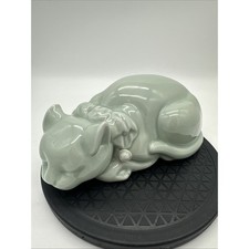 Sleeping Cat Gump's Figurine Japanese Celadon Nemuri Neko Okimono MCM EUC
