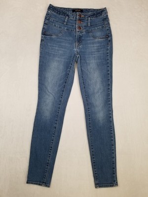 Refuge Women's Super Low Rise Skinny Jeans Size 2 Blue Denim Stretch 3 Button
