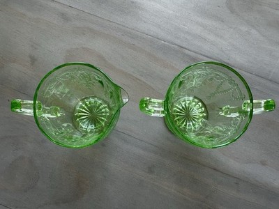 Vintage Anchor Hocking cameo green uranium glass sugar and creamer
