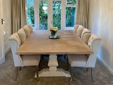 Luxury Parquet Oak Dining Table & 8 Tufted Wingback Chairs | Glass Top | 2.26m