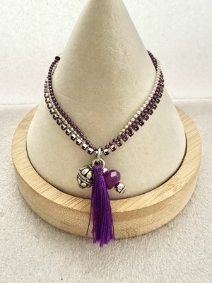 AGATHA PARIS Silver Tone & Purple Rhinestone 7-8  3 Strand Bracelet 