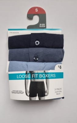Primark 3 Pack Cotton Rich Loose Fit Boxers Underwear Size S