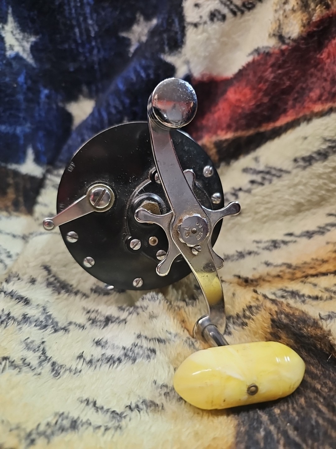 Penn 60 Long Beach Vintage Fishing Reel with Yellow Handle
