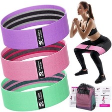 Fabric Resistance Bands Set – Booty Bands for Legs & Glutes, 3 Resistance Lev...