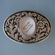 Western Belt Buckle Blank Custom 30x40 Cabochon Gemstone Mounting Silver Ornate