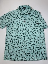 Bad Birdie Polo Shirt Mens Large Green Floral Cactus AOP Performance Golf Logo