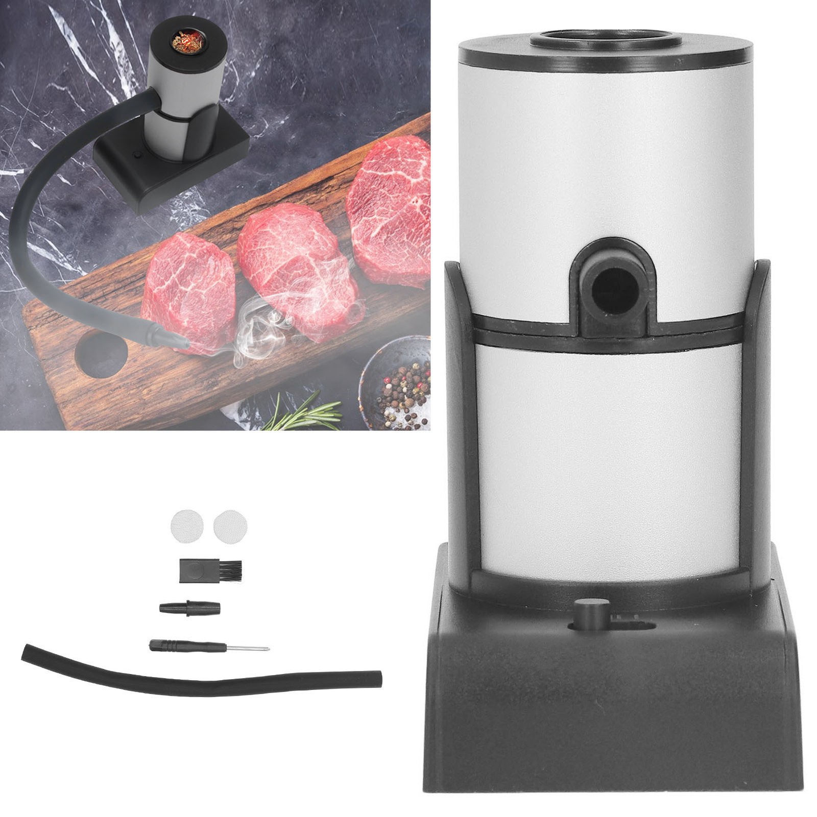 Smoker Machine Silver Handheld Compact Cocktail Meat Food Smoke Infuser For Ki ;