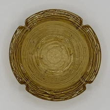 Vintage Amber Wood Grain Looking Glass Ashtray 6.5” Table Top, Cigar, Cigarette