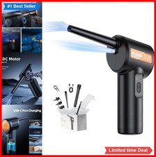 Compressed Air Duster Rechargeable Electric Blower 100000 RPM LED Light for PC