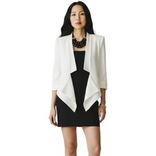 BCBG MaxAzria Candice Satin Draped Waterfall Blazer Open Front White Gardenia M