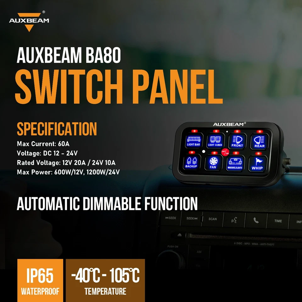 AUXBEAM 8 Gang On-Off Control Switch Panel Electronic Relay System For Jeep JK Foto 3 de 4