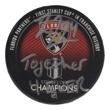 Ryan Lomberg Signed Florida Panthers 2024 Stanley Cup Champion Logo Puck (JSA)