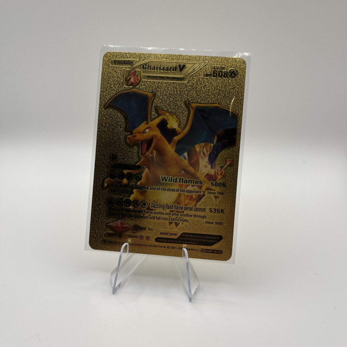Pokemon Charizard V Evolution 508HP Gold Foil Fan Art Card SMP 26
