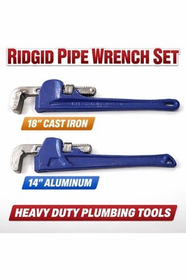 Ridgid 18'' Cast Iron Pipe Wrench & 14'' Aluminum Pipe Wrench Set Heavy Duty Plumb