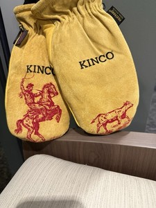 Kinco Yellow Leather Work Mittens/Gloves with Knit Cuffs, Pair