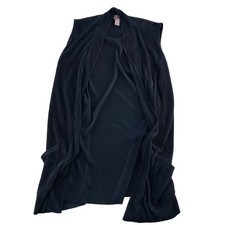 Chico's Easywear Black Sleeveless Open Cardigan Vest Size 1 Small Ribbed