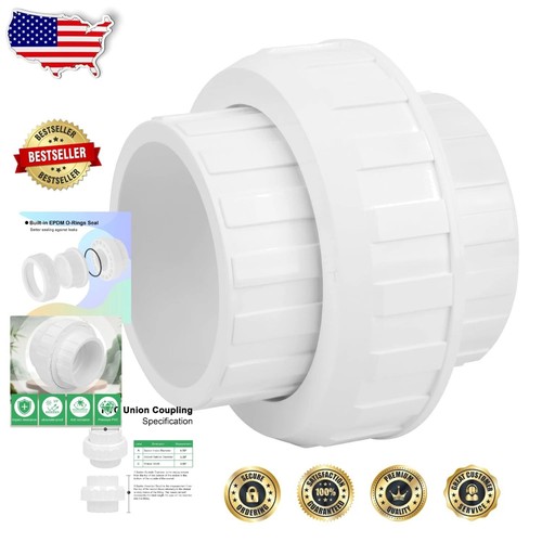 Heavy Duty 4 Inch PVC Union Coupling - Schedule 40 Slip Socket - White, Durable