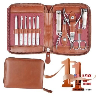 Manicure Set 11 in 1 Stainless Steel Nail Clippers for Men，Manicure Kit Brown