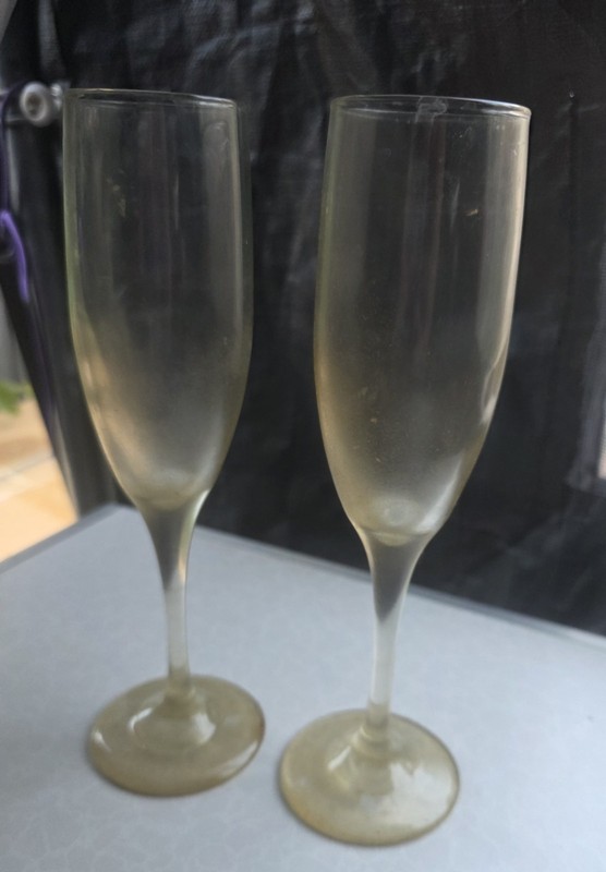Vintage Set Of 2 Clear Crystal Champagne Flute