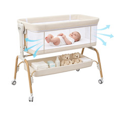 4-in-1 Rocking Bassinet Bedside Sleeper for Baby 8 Adjustable Heights Wheels