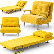 Poltrona Divano Letto Singolo Reclinabile Mostarda Rivestimento Velluto a Coste