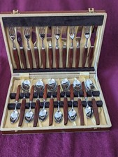 24 tlg Besteck Sheffield England  Edelstahl Besteck Holzgriffe ca. 1950