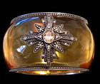 Estate Rare Miriam Salat 925 St Sl Topaz Resin Hinged Bangle Medallion Bracelet — photo 6