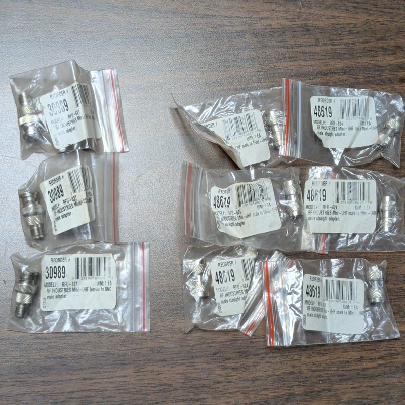 RF Industries (3) RFU-627 Mini-UHF F to BNC M & (6) RFU-624 Mini-UHF M Adapters