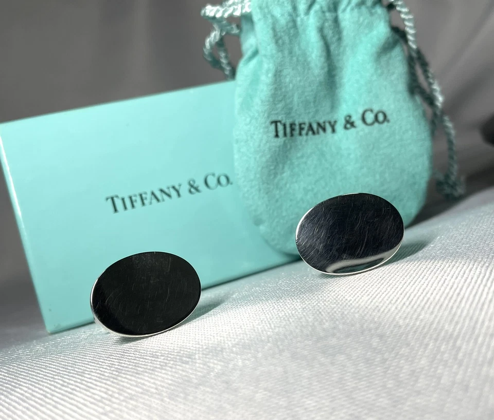 Autentici rari gemelli Tiffany & Co. in argento sterling ovale specchiato SV925 - Immagine 3 di 4