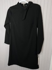 Calvin Klein Dress Womens 8 Black Sheath Bow Neck Long Sleeve Zip Back NEW $89